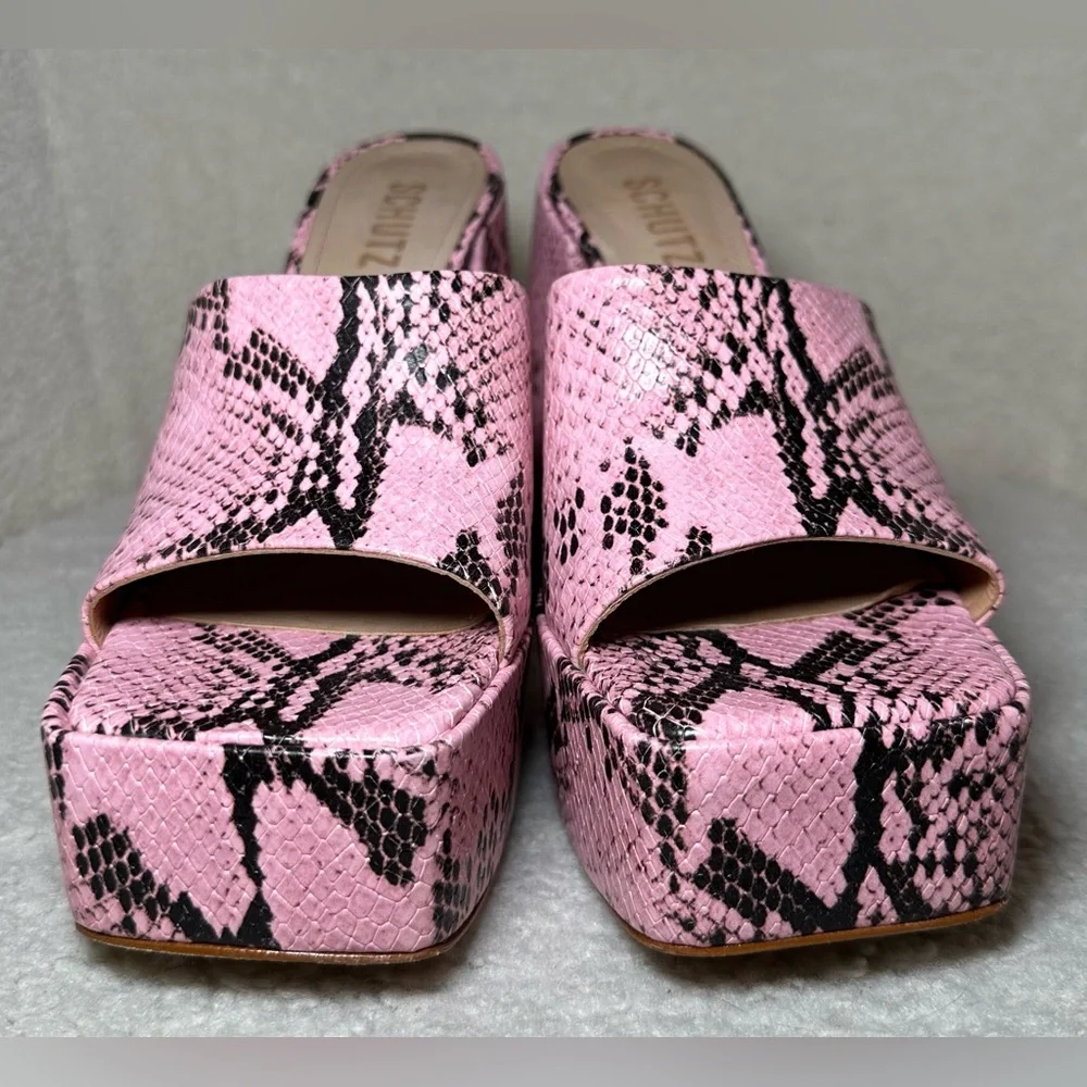 SCHUTZ Aretha snake print chunky stacked high heel platform pink black grey gray